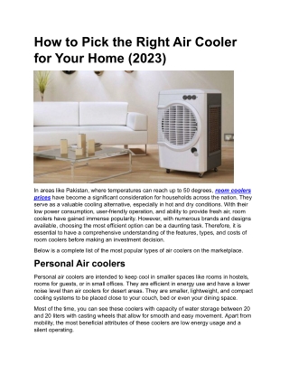 How to Pick the Right Air Cooler for Your Home