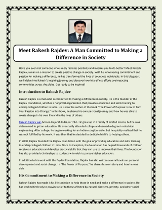 Meet Rakesh Rajdev: A Man Committed to Making a Difference in Society