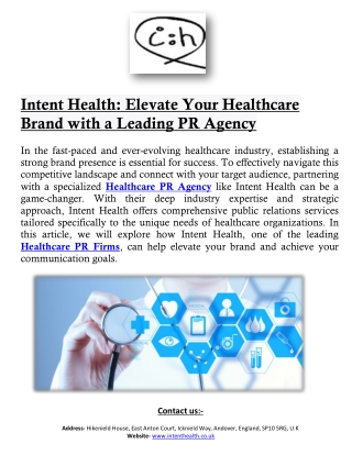 Intent Health: Elevate Your Healthcare Brand with a Leading PR Agency