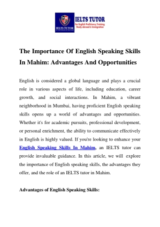 English Speaking Skills In Mahim Call-9920548905