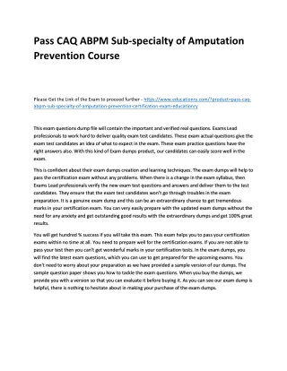 CAQ ABPM Sub-specialty of Amputation Prevention