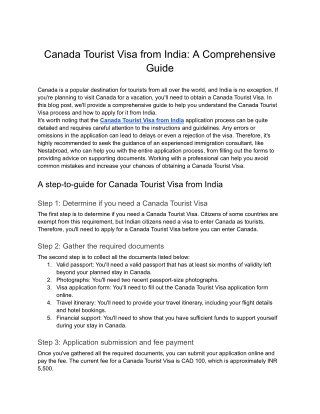 Canada Tourist Visa from India_ A Comprehensive Guide