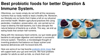 Best probiotic foods for better Digestion & Immune System.