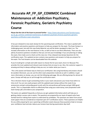 AP_FP_GP_COMMOC Combined Maintenance of: Addiction Psychiatry, Forensic Psychiat