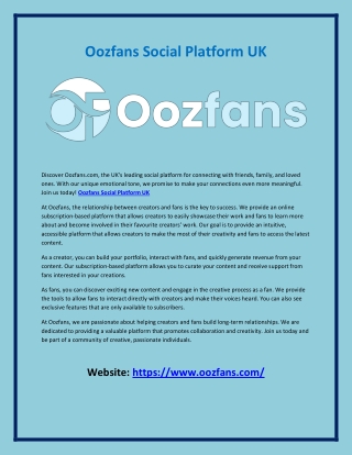 Oozfans Social Platform UK