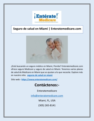 Seguro de salud en Miami | Enteratemedicare.com