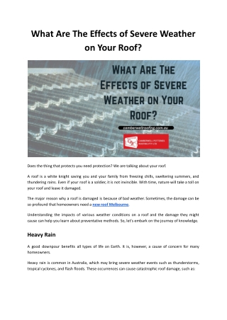 What Are The Effects Of Severe Weather On Your Roof?