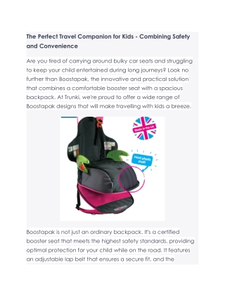 The Ultimate Travel Solution for Kids - Safety, Convenience, and Fun