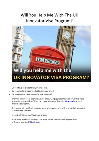 Will You Help Me With The UK Innovator Visa Program