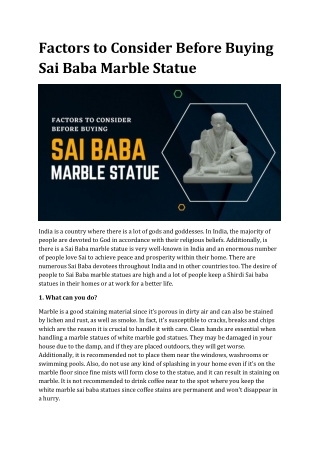 Factors to Consider Before Buying Sai Baba Marble Statue