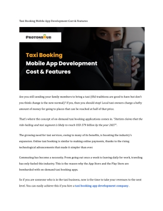 Protonshub - Leading Taxi Booking App Development Company