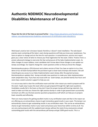 NDDMOC Neurodevelopmental Disabilities Maintenance of