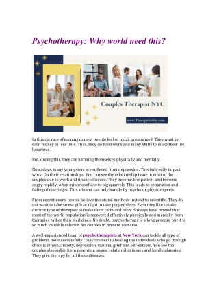 Psychotherapy Why world need this