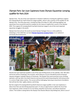 Olympic Paris San Juan Capistrano hosts Olympic Equestrian Jumping qualifier for Paris 2024