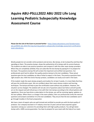 ABU-PSLLL2022 ABU 2022 Life Long Learning Pediatric Subspecialty Knowledge Asses