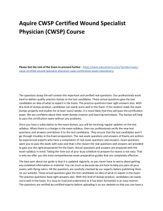 CWSP Certified Wound Specialist Physician (CWSP)