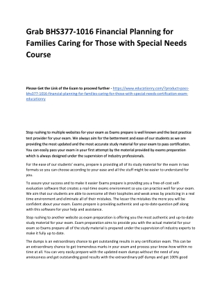 BHS377-1016 Financial Planning for Families Caring for Those with Special Needs