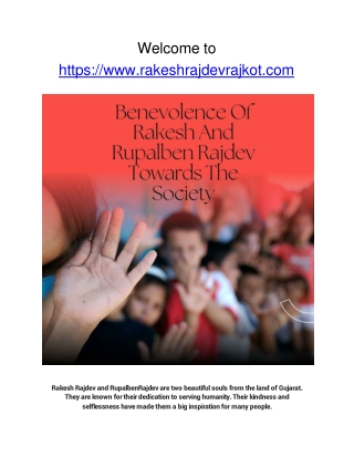 Benevolence Of Rakesh And Rupalben Rajdev Towards The Society