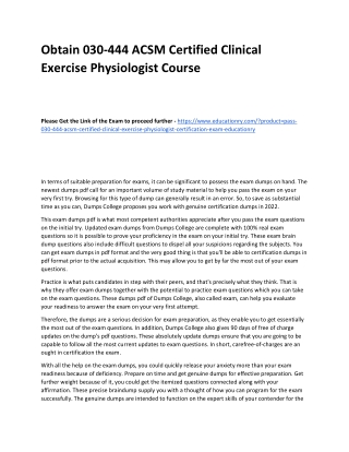 030-444 ACSM Certified Clinical Exercise Physiologist