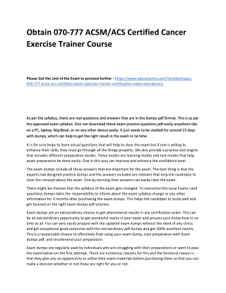 070-777 ACSM/ACS Certified Cancer Exercise Trainer