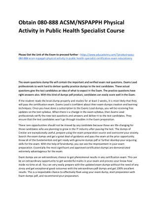 080-888 ACSM/NSPAPPH Physical Activity in Public Health Specialist