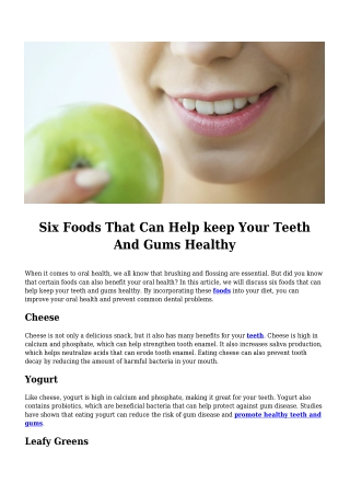 Six Foods That Can Help keep Your Teeth And Gums Healthy