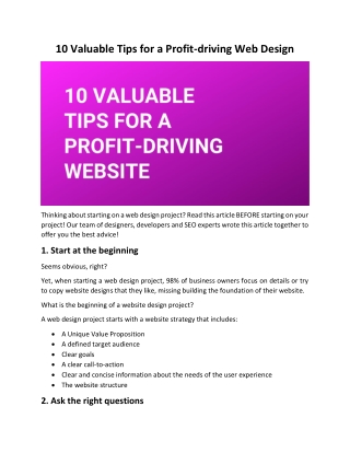 10 Valuable Tips for a Profit-driving Web Design