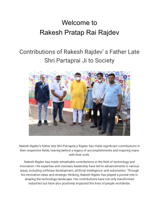 Contributions of Rakesh Rajdev' s Father Late Shri Partaprai Ji to Society