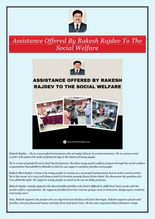 Assistance Offered By Rakesh Rajdev To The Social Welfare