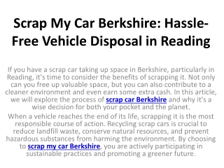 Scrap My Car Berkshire Hassle-Free Vehicle Disposal in Reading