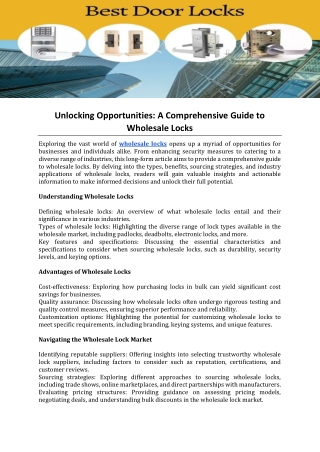 Unlocking Opportunities: A Comprehensive Guide to Wholesale Locks