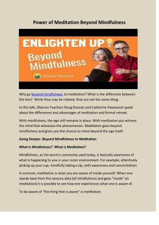 Power of Meditation Beyond Mindfulness | Planet Dharma