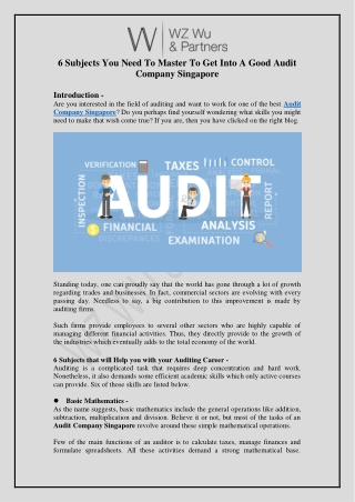 6 Subjects You Need To Master To Get Into A Good Audit Company Singapore