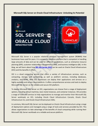 Microsoft SQL Server on Oracle Cloud Infrastructure- Unlocking its Potential