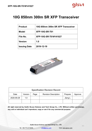 10G 850nm 300m SR XFP Transceiver