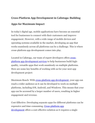 Cross Platform App Development in Calistoga Building Apps for Maximum Impact Roi Apps