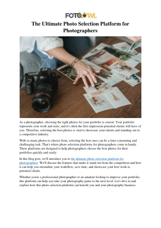 The Ultimate Photo Selection Platform for Photographers