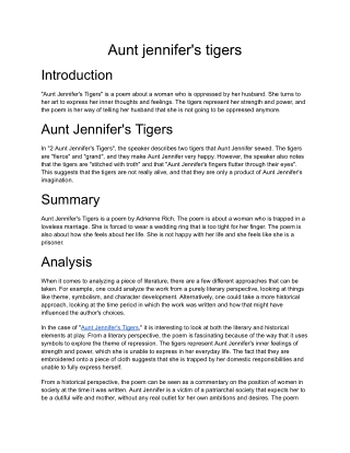 Aunt jennifer's tigers summary