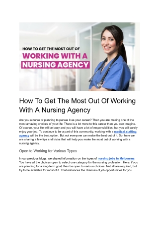 Getting the Best Results from Your Partnership with a Nursing Agency: A Roadmap