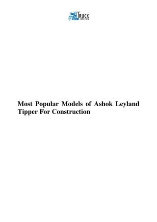 Most Popular Models of Ashok Leyland Tipper For Construction