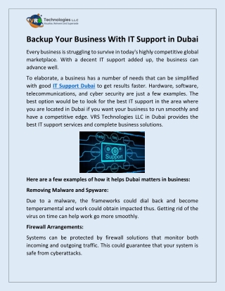 Backup Your Business With IT Support in Dubai