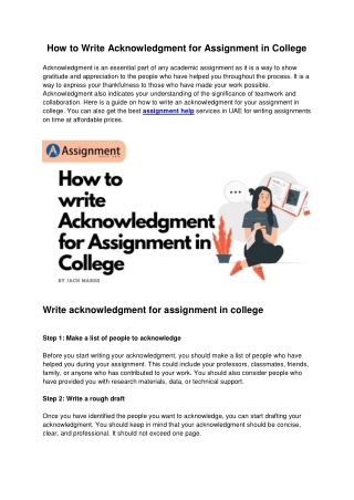 how to write acknowledgment for assignment in college