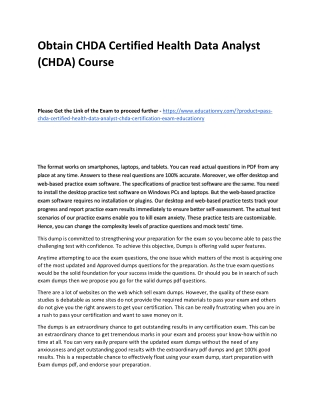 CHDA Certified Health Data Analyst (CHDA)