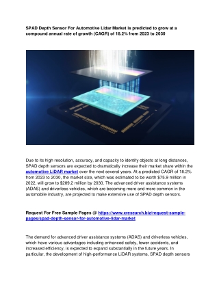 SPAD Depth Sensor For Automotive Lidar Market