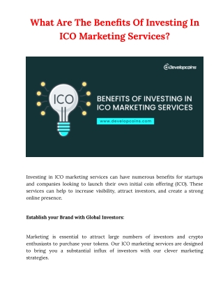 Benefits Of Investing In ICO Marketing Services