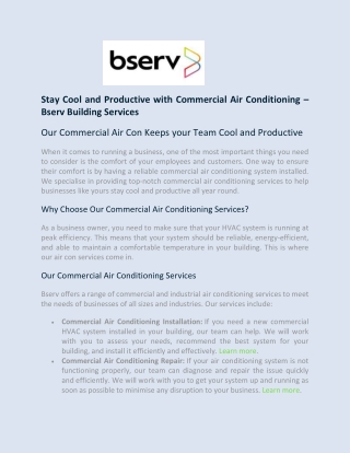 Stay Cool and Productive with Commercial Air Conditioning – Bserv Building Services