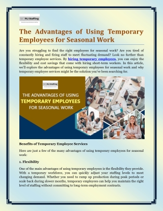 The Advantages of Using Temporary Employees for Seasonal Work