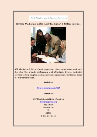 Divorce Mediation In Usa  AEP Mediation  Notary Services