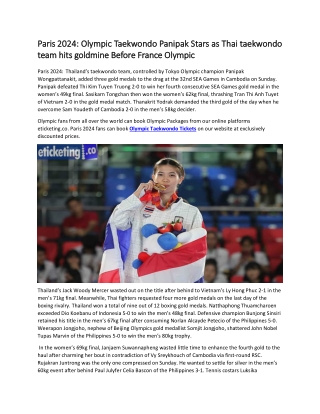 Paris 2024 Olympic Taekwondo Panipak Stars as Thai taekwondo team hits goldmine Before France Olympic