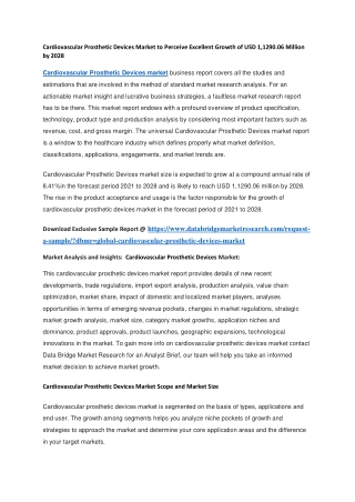 Cardiovascular Prosthetic Devices Market to Perceive Excellent Growth of USD 1,1290.06 Million by 2028